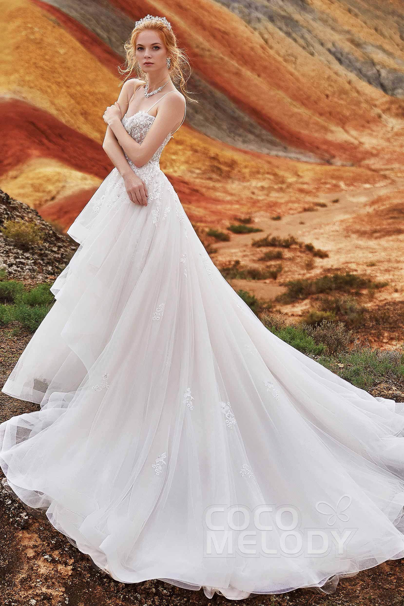A-Line Chapel Train Tulle and Lace Wedding Dress LD5814 - COCOMELODY